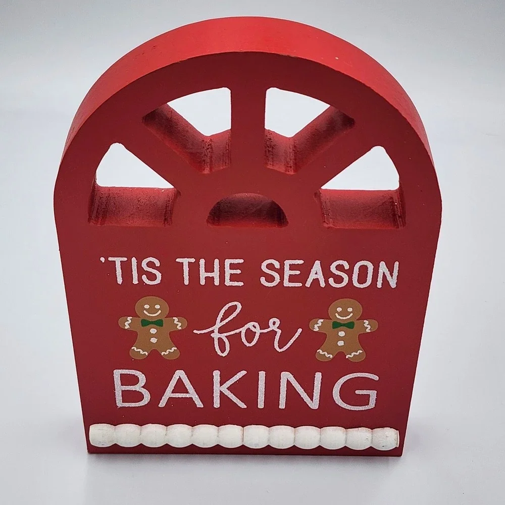 Gingerbread Bakery Baking Christmas Signs 2 Pc Set Wooden Tabletop 8.25
